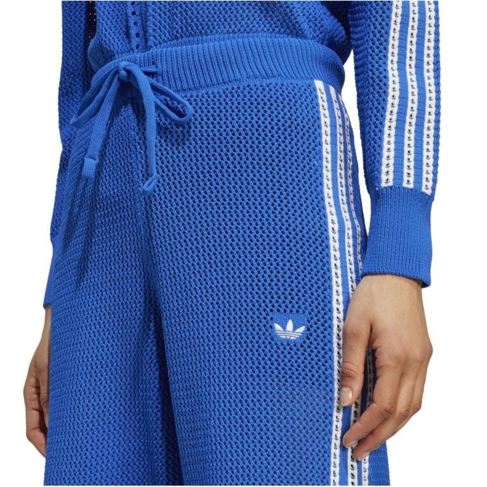 Adidas Originals Blue Crochet Track Pants Retro Knit 3-Stripes JN3620 Womens XS